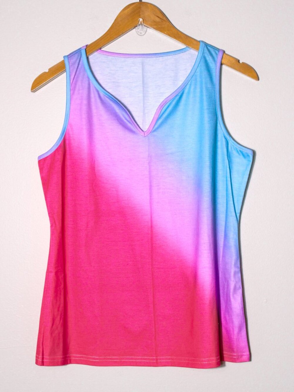 Womens Relaxed Tie Dye Gradient Sleeveless Tee Tank Top V Neck Size S